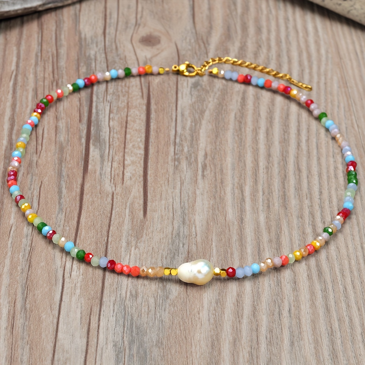 Boho Baroque Freshwater Pearl Necklace w/ Multicolor Beads